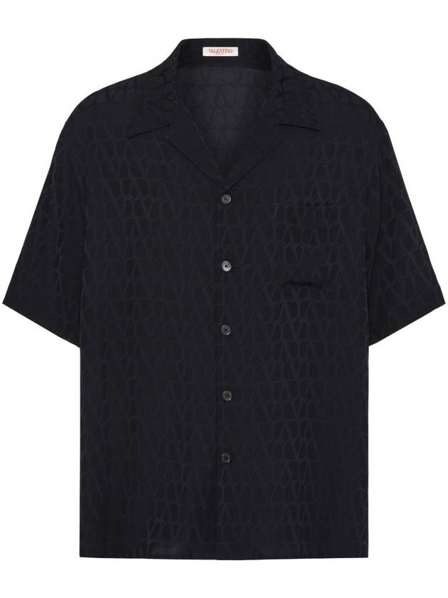 Patterned Silk Bowling Short Sleeve Shirt Black - VALENTINO - BALAAN 2