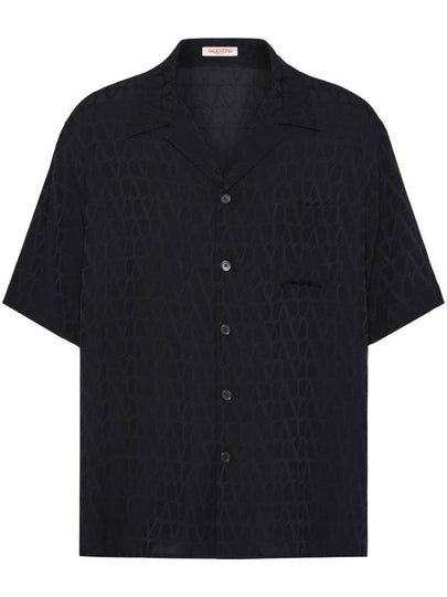 Patterned Silk Bowling Short Sleeve Shirt Black - VALENTINO - BALAAN 2