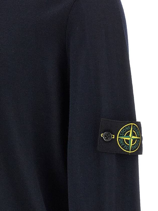 Logo Patch Crewneck Virgin Wool Knit Top Navy - STONE ISLAND - BALAAN 5