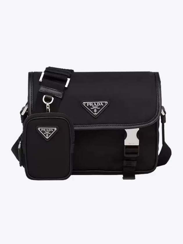 Triangle Logo Re-Nylon Saffiano Leather Cross Bag Black - PRADA - BALAAN 2