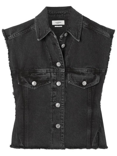 Isabel Marant TYRA Denim Vest Jacket VE1747 022E 02FK FADED BLACK IMA205fk - ISABEL MARANT - BALAAN 1