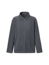 Collar Neck Pleats Long Sleeve T-Shirt Grey - MONPLISSE - BALAAN 2