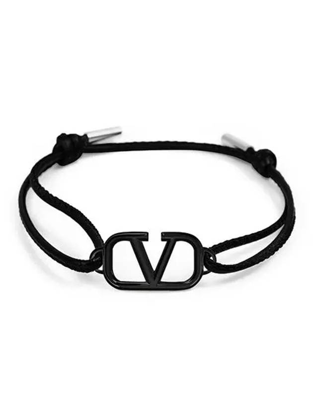 V Logo Signature Leather Bracelet Black - VALENTINO - BALAAN 3