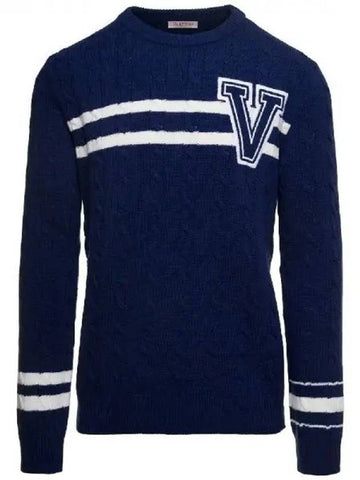 V logo cable wool knit 270162 - VALENTINO - BALAAN 1