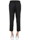 Men's Elastic Cotton Crop Straight Pants Black - AMI - BALAAN 9