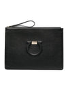 Gancini Leather Clutch Bag Black - SALVATORE FERRAGAMO - BALAAN.