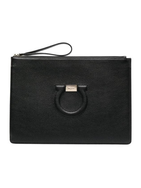 Gancini Leather Clutch Bag Black - SALVATORE FERRAGAMO - BALAAN 1