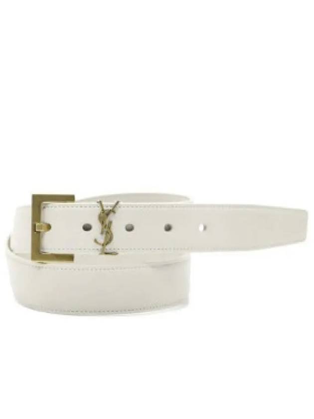 Monogram Buckle Leather Belt White - SAINT LAURENT - BALAAN 2