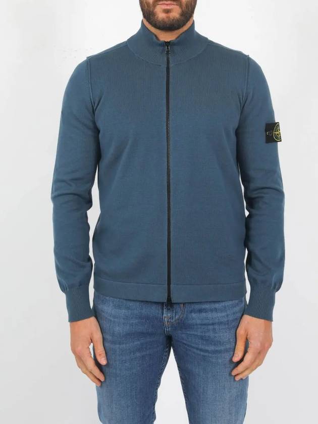 Soft Cotton Knit Zip-Up Jacket Avio Blue - STONE ISLAND - BALAAN 3