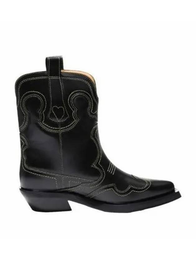 Embroidered Western Ankle Middle Boots Black - GANNI - BALAAN.