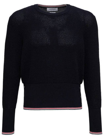 Three Stripe Classic Fit Knit Top Navy - THOM BROWNE - BALAAN 1