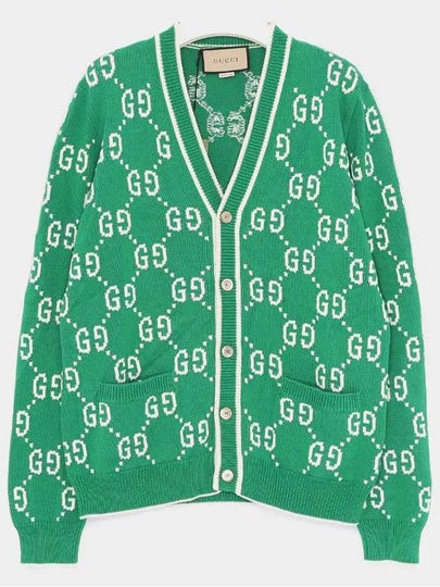 GG Cotton Intarsia Cardigan Green - GUCCI - BALAAN 2