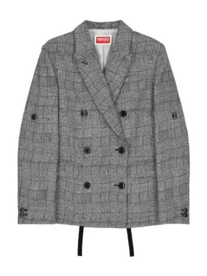 Women's Wave Check Oversized Blazer Jacket Grey - KENZO - BALAAN 2