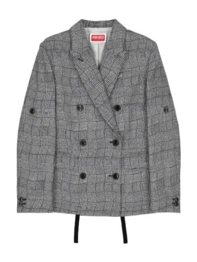 Women's Wave Check Oversized Blazer Jacket Grey - KENZO - BALAAN 2