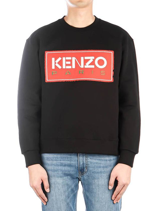 Paris Logo Patch Print Round Neck Cotton Sweatshirt Black - KENZO - BALAAN 2