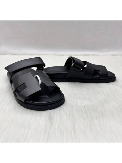 24 Years Women s Chypre Slippers Leather Sandals Black lux240617 - HERMES - BALAAN 2