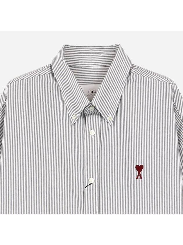 Small Heart Logo Oxford Button Down Long Sleeve Shirt Natural White - AMI - BALAAN 3