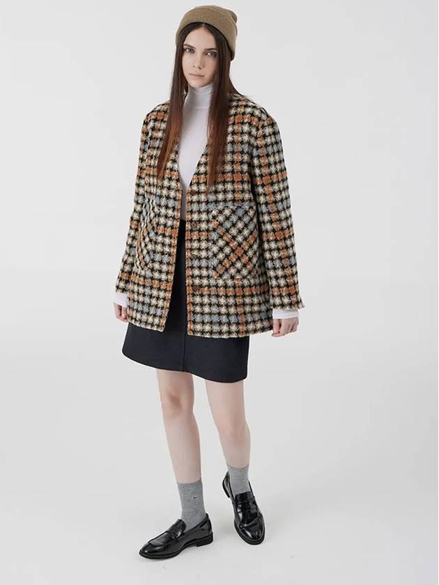 soft wool check V-neck outer brown - VOYONN - BALAAN 9