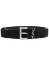 Logo Suede Belt Black - SAINT LAURENT - BALAAN 3