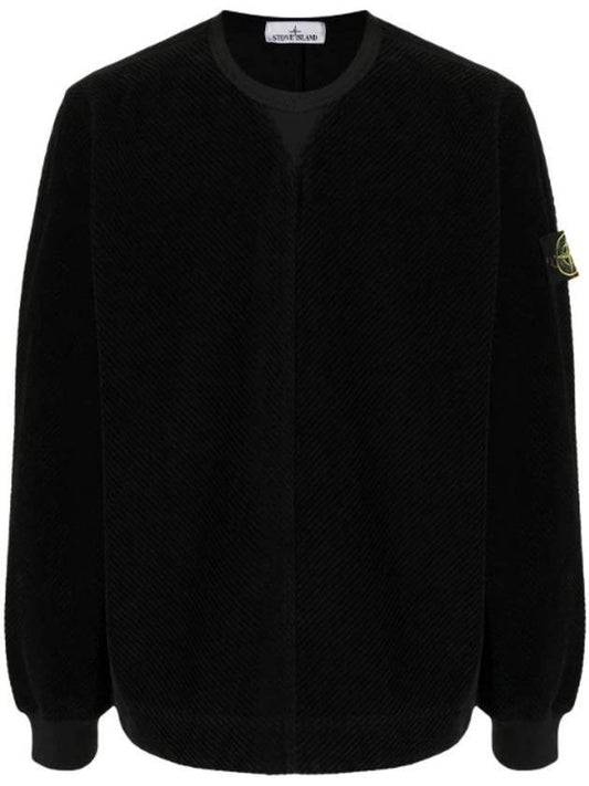 Waffen Patch Corduroy Sweatshirt Black - STONE ISLAND - BALAAN.