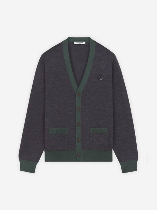 Bold Fox Head Patch Two-Tone Cardigan Grey - MAISON KITSUNE - BALAAN 2