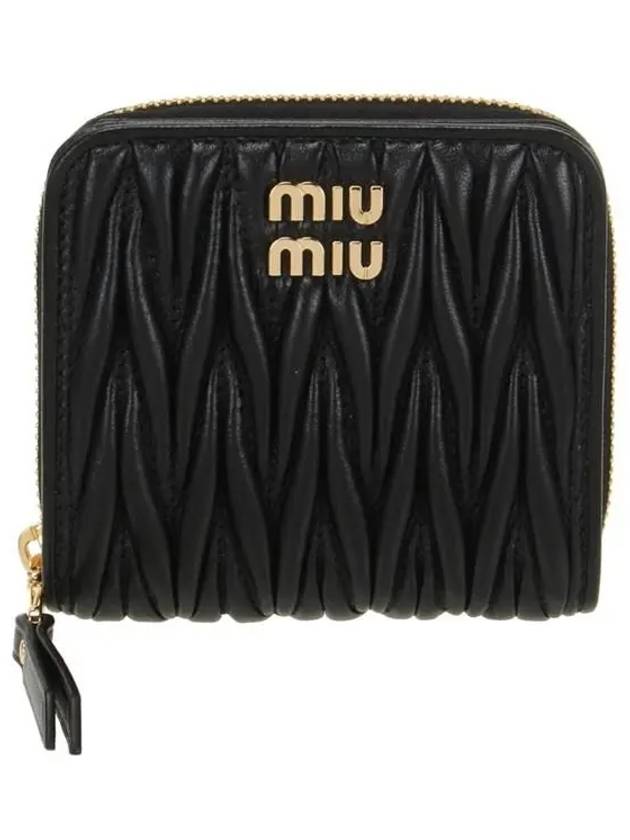 Matelasse Logo Zip Around Half Wallet Black - MIU MIU - BALAAN 2