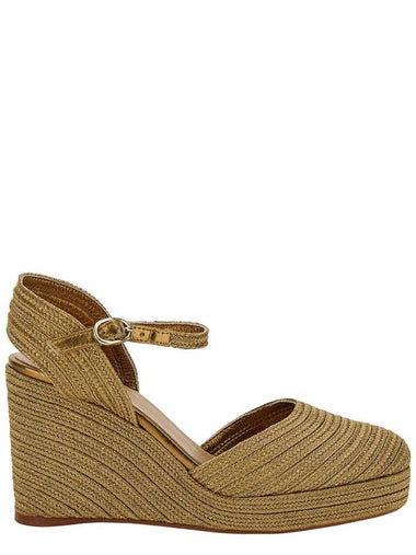 'Carolyn' Gold Wedge With Ankle Strap In Metallic Rafia Woman - CASTANER - BALAAN 1