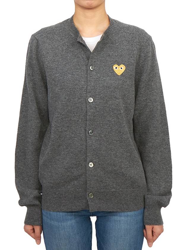 Comme des Gar ons Gold Wappen Wool Round Neck Cardigan Charcoal - COMME DES GARCONS PLAY - BALAAN 3