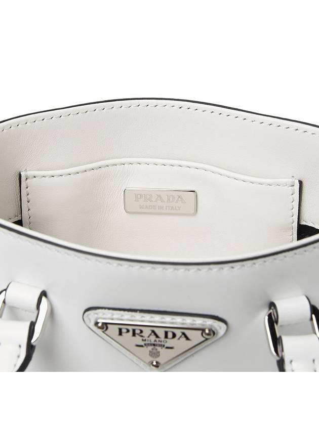 Triangle Logo Brushed Leather Small Tote Bag White - PRADA - BALAAN 4