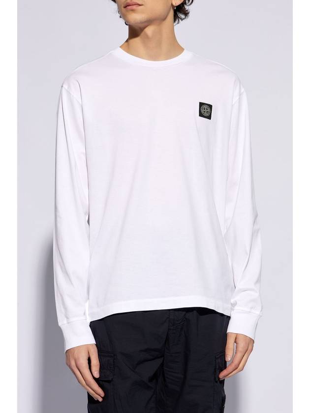 Logo Patch Cotton Jersey Long Sleeve T-Shirt White - STONE ISLAND - BALAAN 3