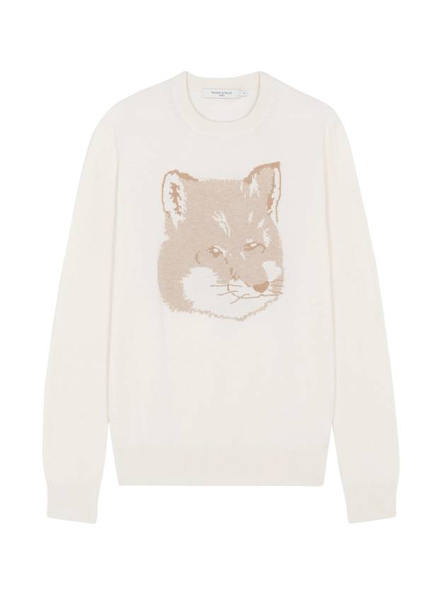 Pique Fox Head Round Neck Knit Top Ecru - MAISON KITSUNE - BALAAN.