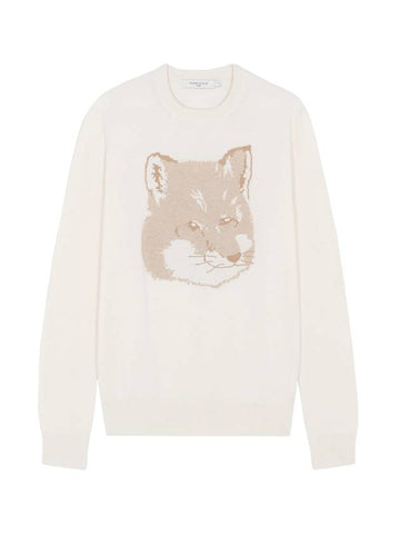 Pique Fox Head Round Neck Knit Top Ecru - MAISON KITSUNE - BALAAN.