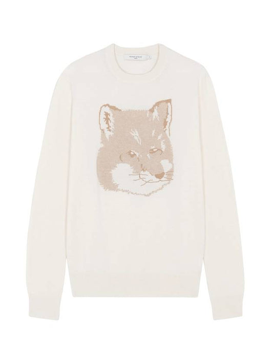 Pique Fox Head Round Neck Knit Top Ecru - MAISON KITSUNE - BALAAN 1