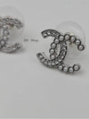 CC Logo Pearl Crystal Earrings Silver - CHANEL - BALAAN 9