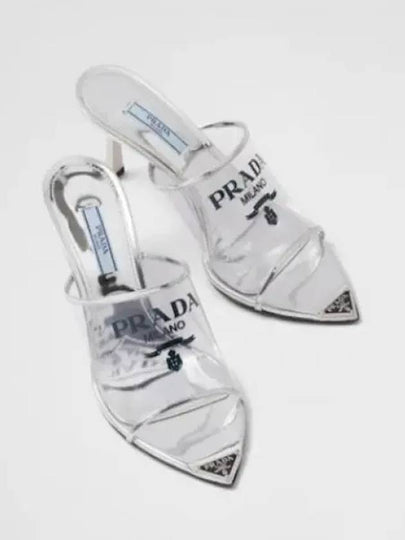 Logo Print Plexiglass Sandals Heel Silver - PRADA - BALAAN 2