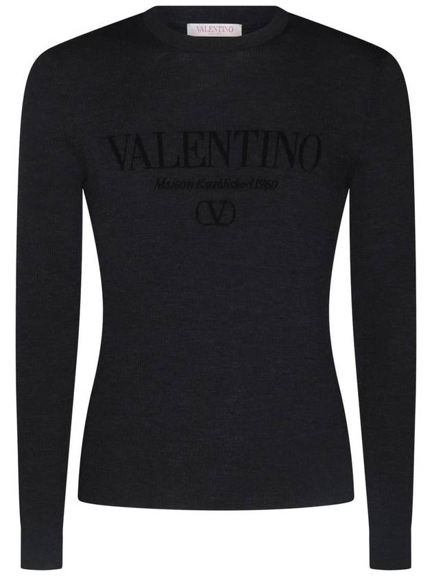 Logo Jacquard Wool Knit Top Grey - VALENTINO - BALAAN 2