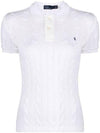 Slim Fit Cable Knit Polo Shirt White - POLO RALPH LAUREN - BALAAN 1