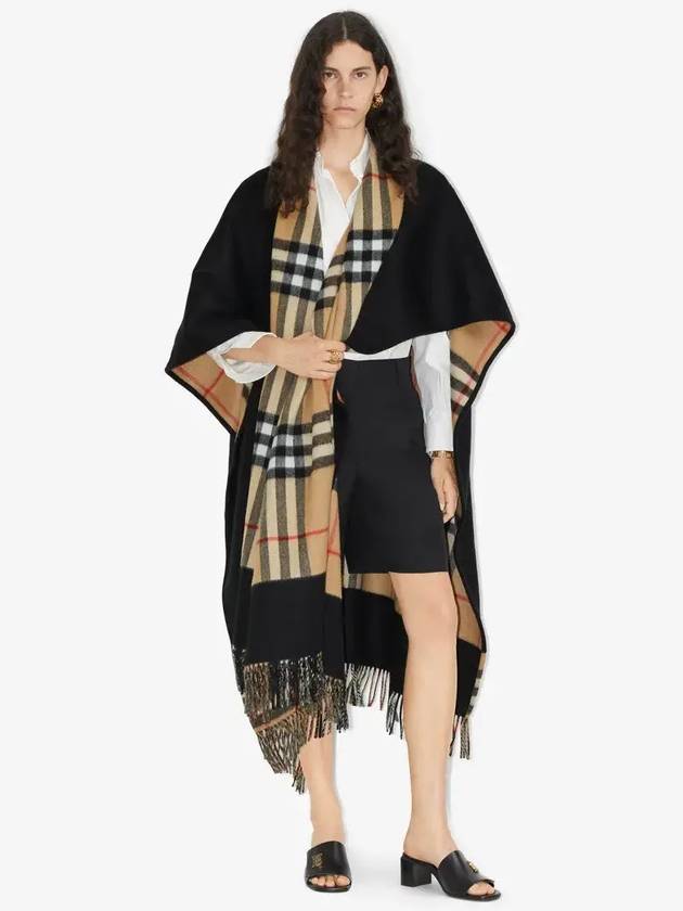 Vintage Check Pattern Wool Cashmere Cape Black - BURBERRY - BALAAN 4