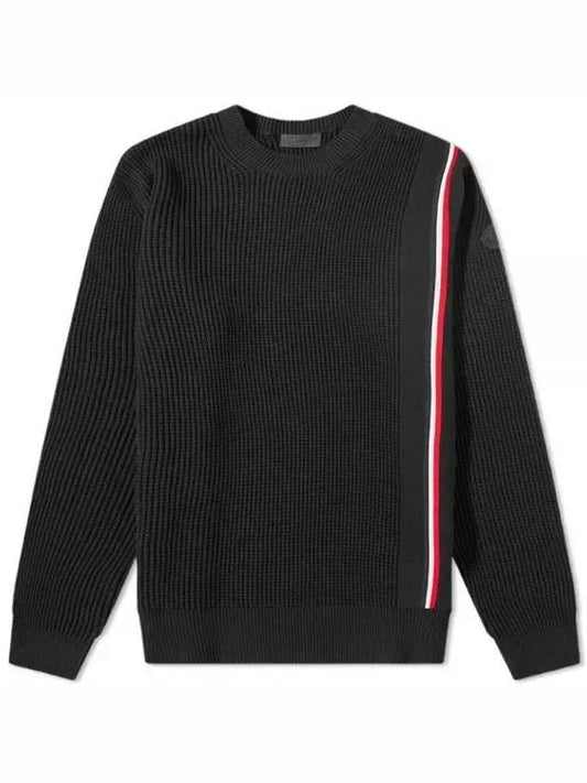 Tricolor Crew Neck Knit Top Black - MONCLER - BALAAN.