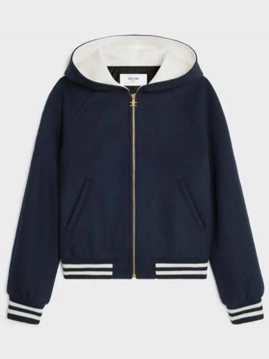 Teddy Double Face Cashmere Hooded Jacket Navy - CELINE - BALAAN 2