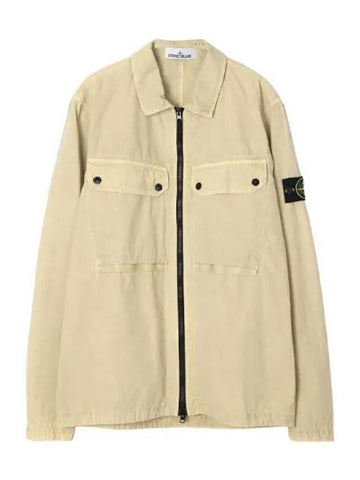 Old Effect Brushed Organic Cotton Canvas Overshirt Regular Fit Men s Jacket - STONE ISLAND - BALAAN 1