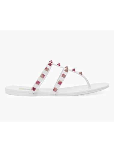 Rockstud Flat Thong Flip-Flop White - VALENTINO - BALAAN 1