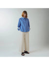 Women's Wrist Tape Color Matching Linen Shirt Blue - VOYONN - BALAAN 5