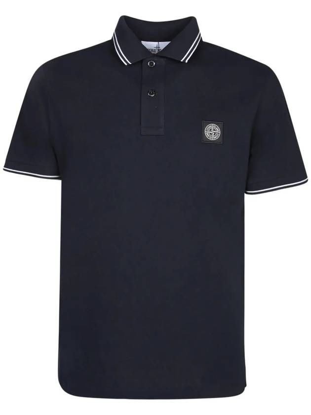 Stretch Cotton Pique Short Sleeve Polo Shirt Navy - STONE ISLAND - BALAAN 2