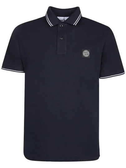 Stretch Cotton Pique Short Sleeve Polo Shirt Navy - STONE ISLAND - BALAAN 2