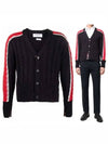 Striped Crew Cable Knit Cardigan Navy - THOM BROWNE - BALAAN 2