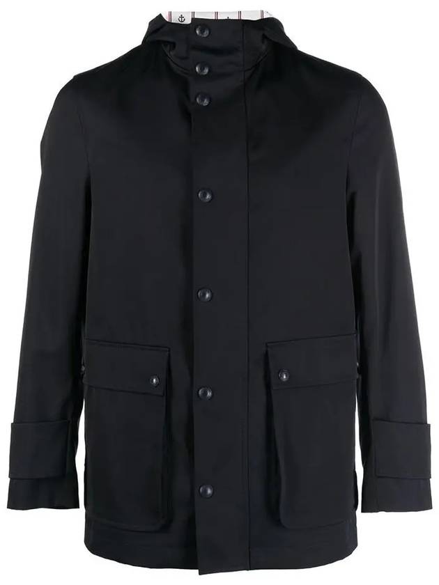 Nylon Tech Snap Front Rain Parka Navy - THOM BROWNE - BALAAN 3