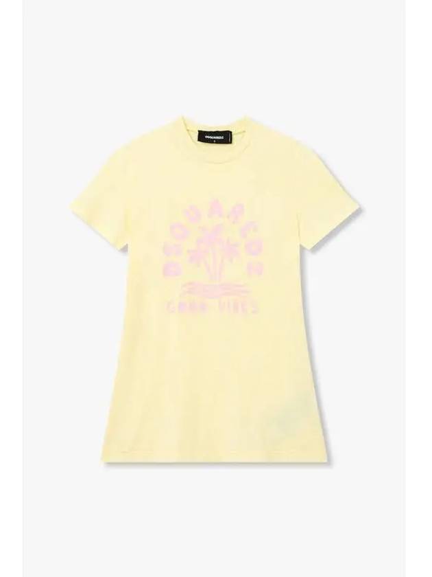 Women s Palm Tree Logo Crew Neck T Shirt Light Yellow - DSQUARED2 - BALAAN 1