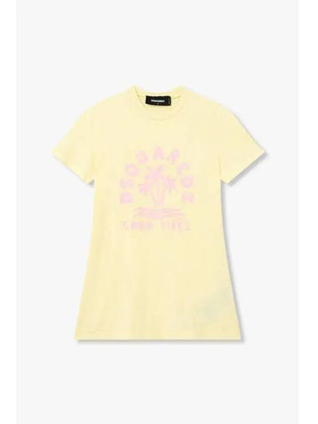 Women s Palm Tree Logo Crew Neck T Shirt Light Yellow - DSQUARED2 - BALAAN 1