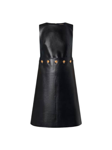 Button Waist Leather Midi Dress Black - LOUIS VUITTON - BALAAN 1